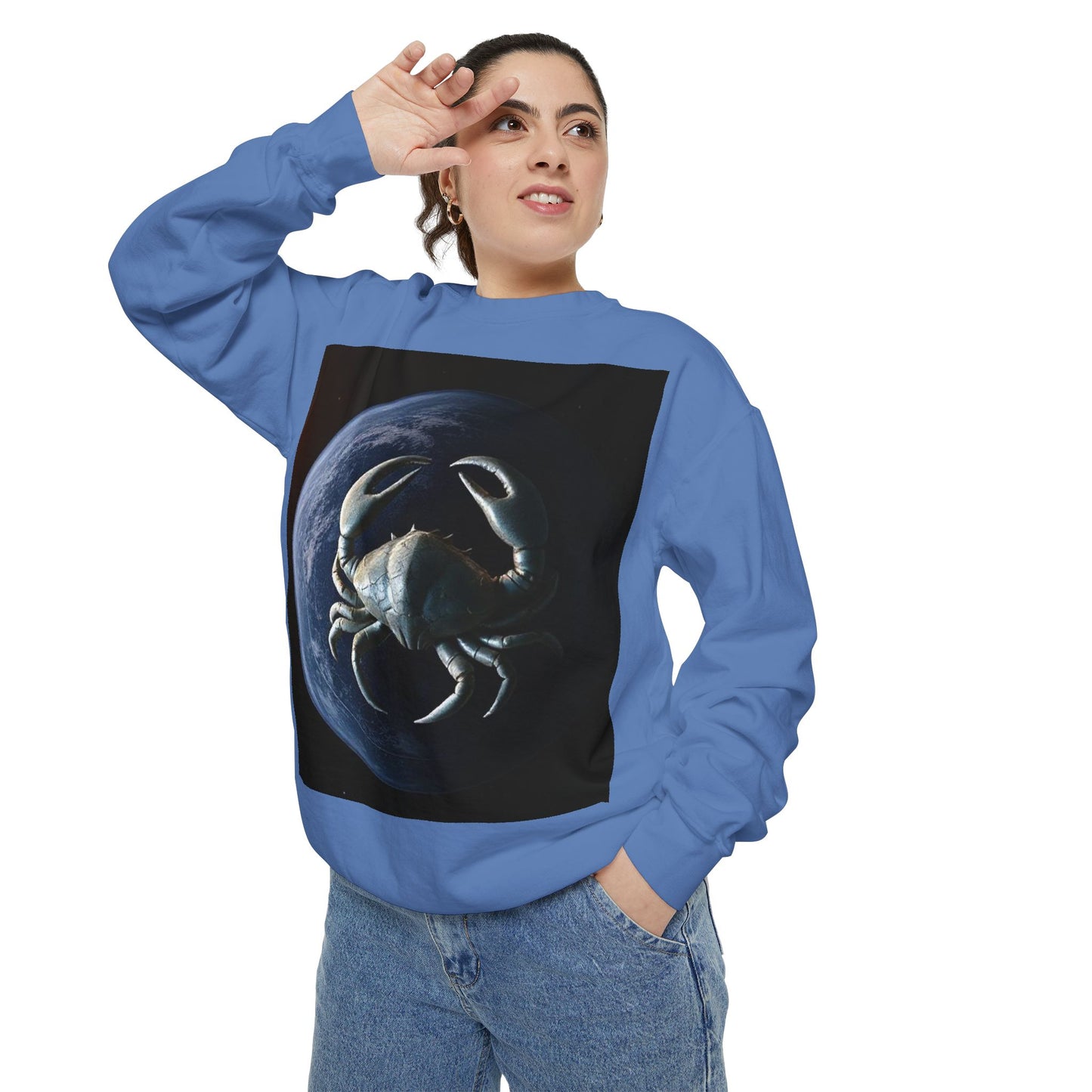 Garment-Dyed Sweatshirt, Unisex, Space Animal Design, Cancer