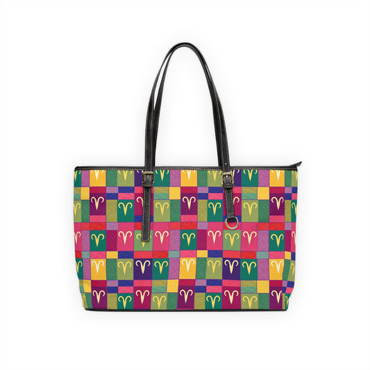 Leather Shoulder Bag, Aries, Zodiac v3, Shapes Pattern