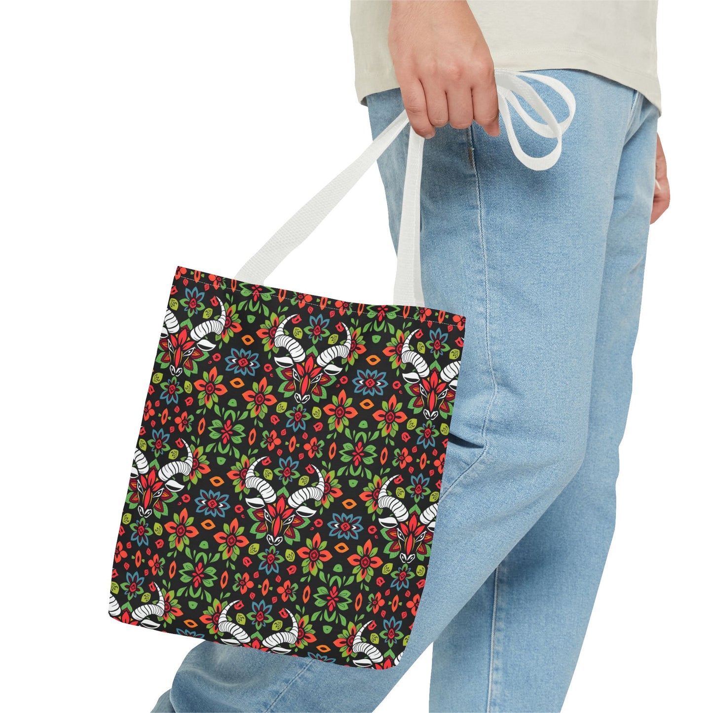 Tote Bag (AOP), Taurus, Zodiac v1, Flower Pattern
