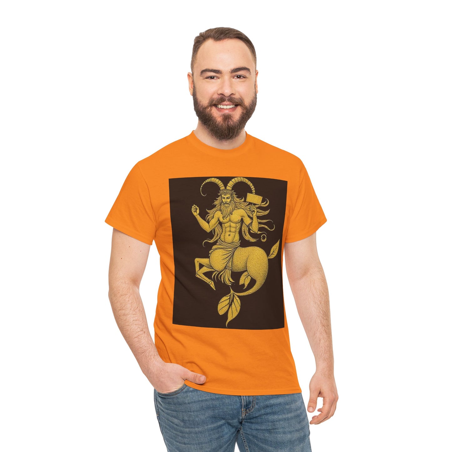 Unisex Heavy Cotton T-Shirt, Capricorn God, Zodiac Design