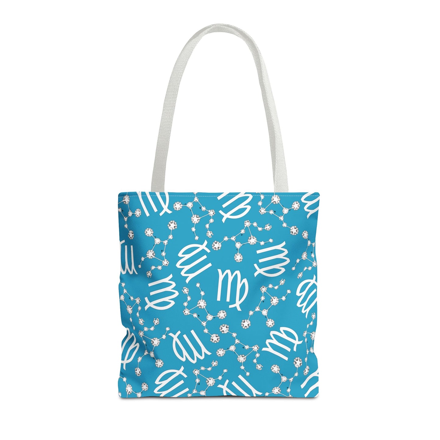 Tote Bag, Virgo Zodiac Sign, AOP, (Turquoise, White)