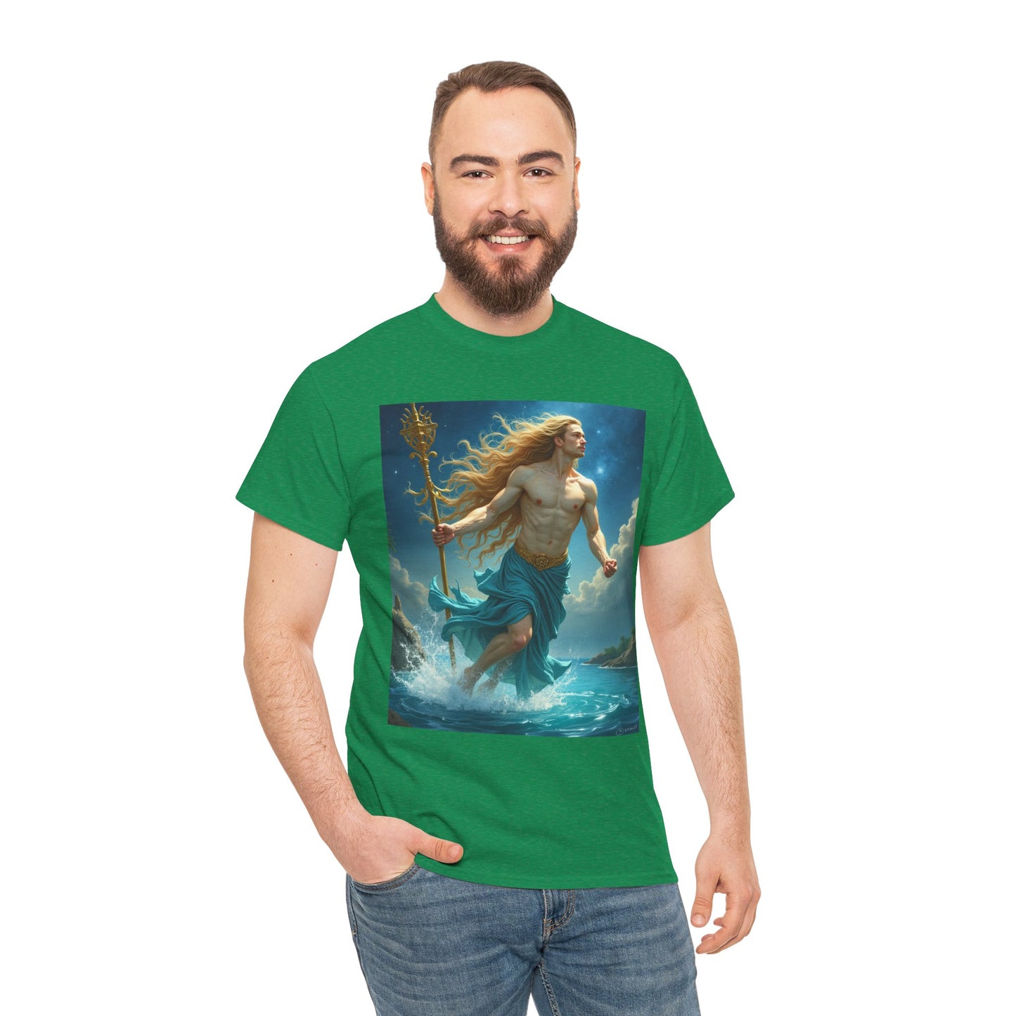Unisex Heavy Cotton T-Shirt, Realistic, Aquarius Zodiac Design