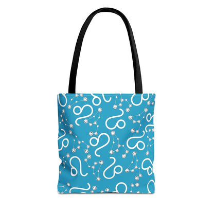 Tote Bag, Leo Zodiac Sign, AOP, (Turquoise, White)