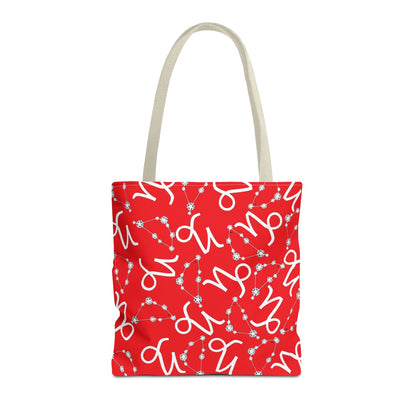 Tote Bag, Capricorn Zodiac Sign, AOP, (Red, White)