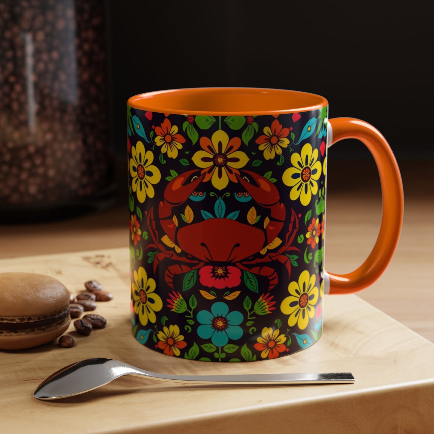 Accent Coffee Mug, Cancer, Zodiac v2, Flower Pattern, (11, 15oz)