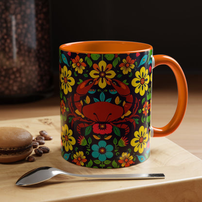 Accent Coffee Mug, Cancer, Zodiac v2, Flower Pattern, (11, 15oz)