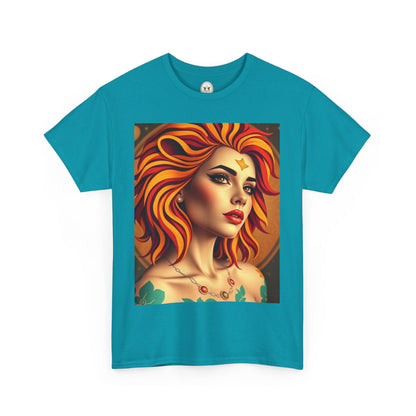 Unisex Heavy Cotton T-Shirt, Leo, Zodiac v3, Sexy Art
