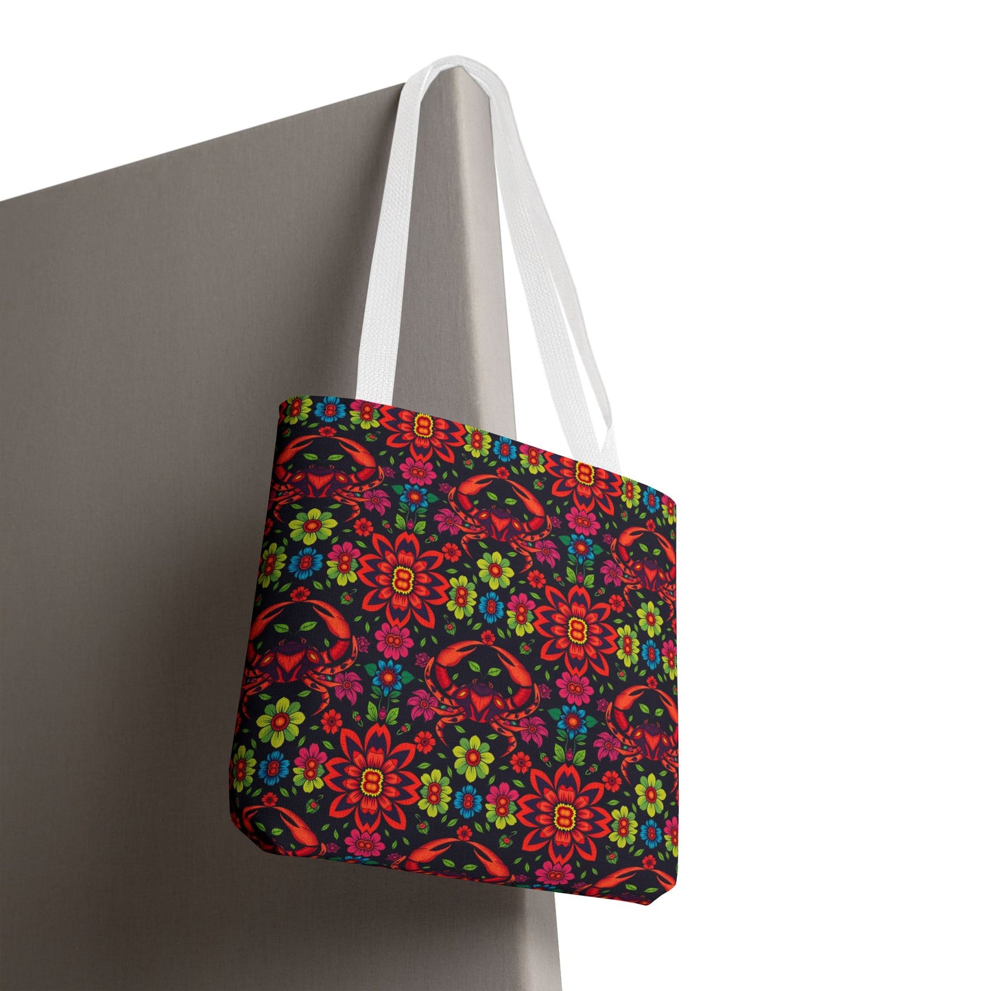 Tote Bag, (AOP), Cancer, Zodiac, Flower Pattern