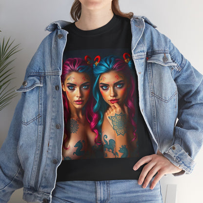Unisex Heavy Cotton T-Shirt, Gemini, Zodiac v1, Sexy Art