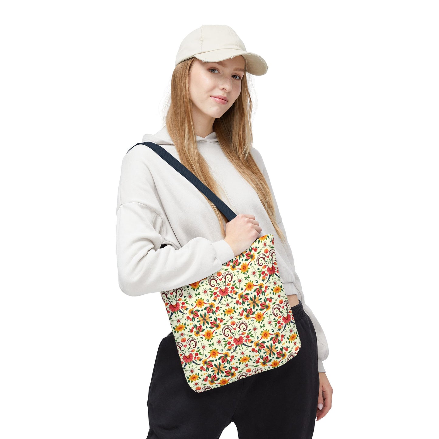 Tote Bag (AOP), Aries, Zodiac v2, Flower Pattern
