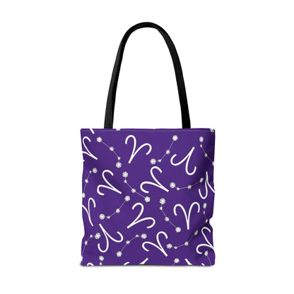 Tote Bag, Aries Zodiac Sign, AOP, (Purple, White)
