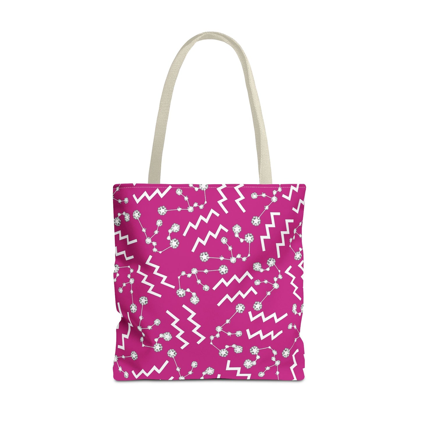 Tote Bag, Aquarius Zodiac Sign, AOP, (Pink, White)