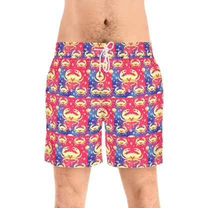Men's Mid-Length Swim Shorts, (AOP), Cancer, Zodiac v1, Bubble Pattern