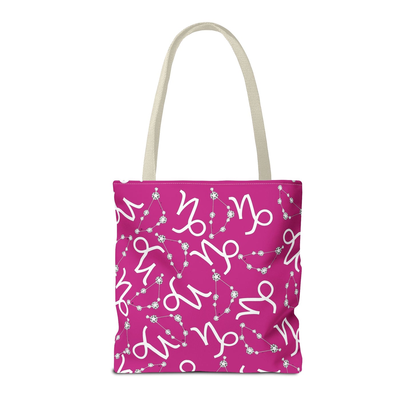 Tote Bag, Capricorn Zodiac Sign, AOP, (Pink, White)