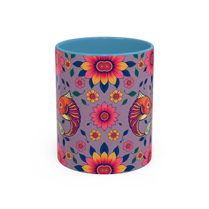 Accent Coffee Mug, Pisces, Zodiac v2, Flower Pattern, (11, 15oz)