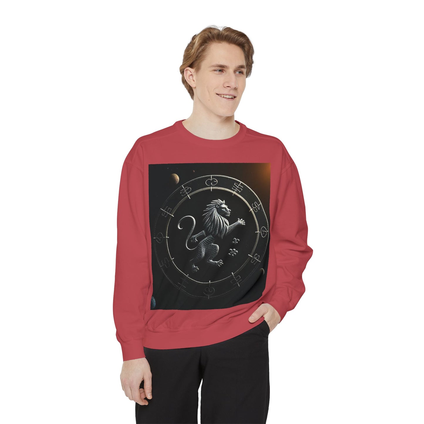 Garment-Dyed Sweatshirt, Unisex, Space Animal Design, Leo