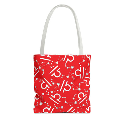 Tote Bag, Libra Zodiac Sign, AOP, (Red, White)