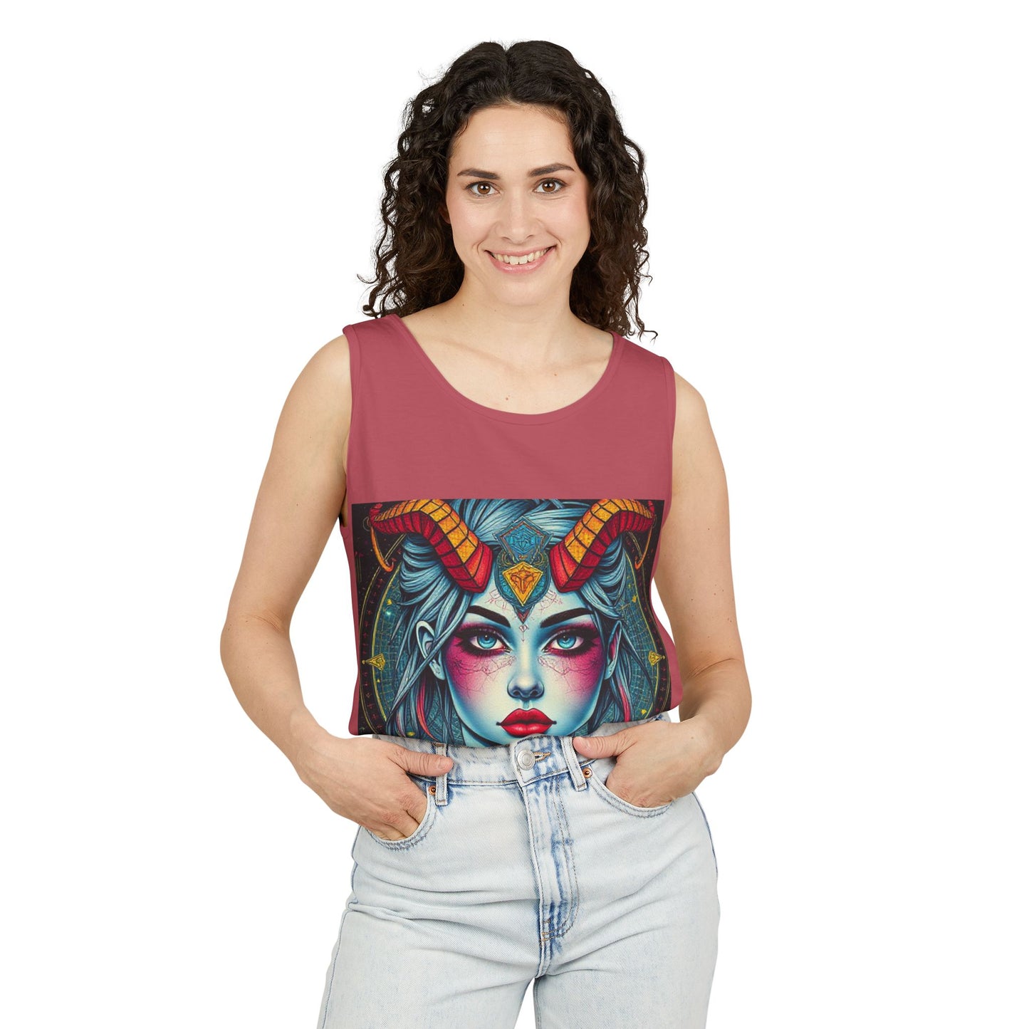 Unisex Garment-Dyed, Tank Top, Capricorn, Pop Art v1, 100% US cotton