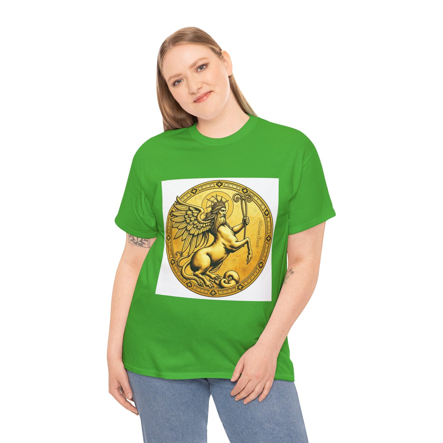 Unisex Heavy Cotton T-Shirt, Golden Angel Coin, Virgo Zodiac Design