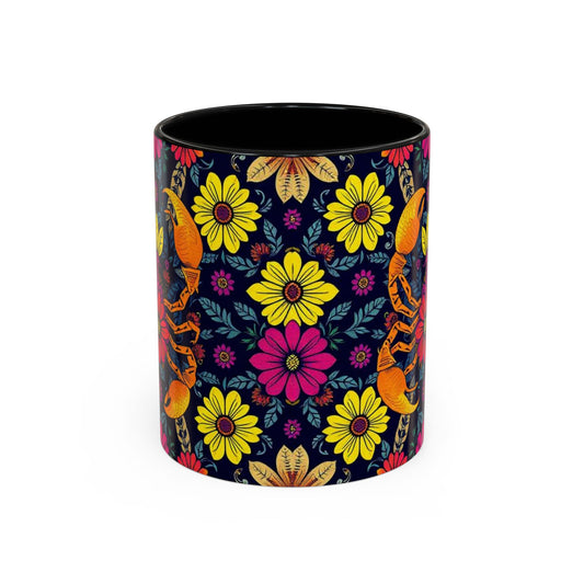 Accent Coffee Mug, Scorpio, Zodiac v3. Flower Pattern, (11, 15oz)