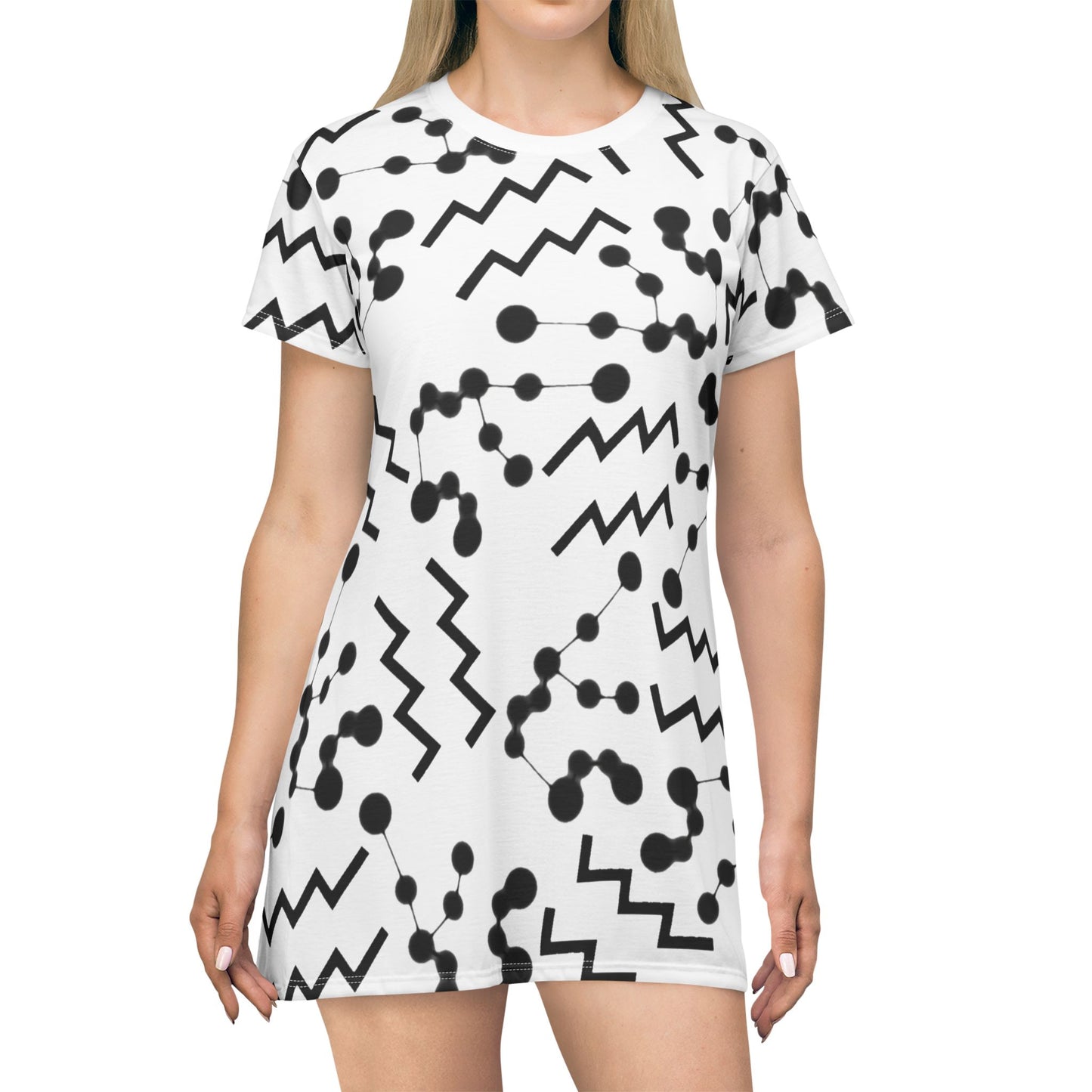 T-Shirt Dress (AOP), 100% Polyester, White thread color, Aquarius Zodiac design