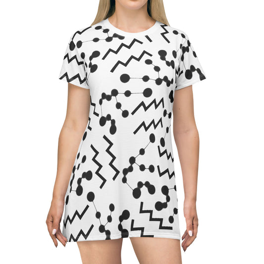T-Shirt Dress (AOP), 100% Polyester, White thread color, Aquarius Zodiac design