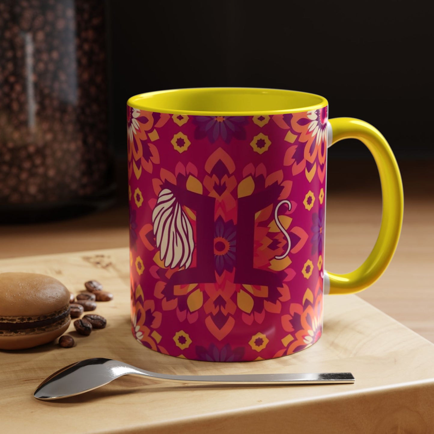 Accent Coffee Mug, Gemini, Zodiac v1, Flower Pattern, (11, 15oz)