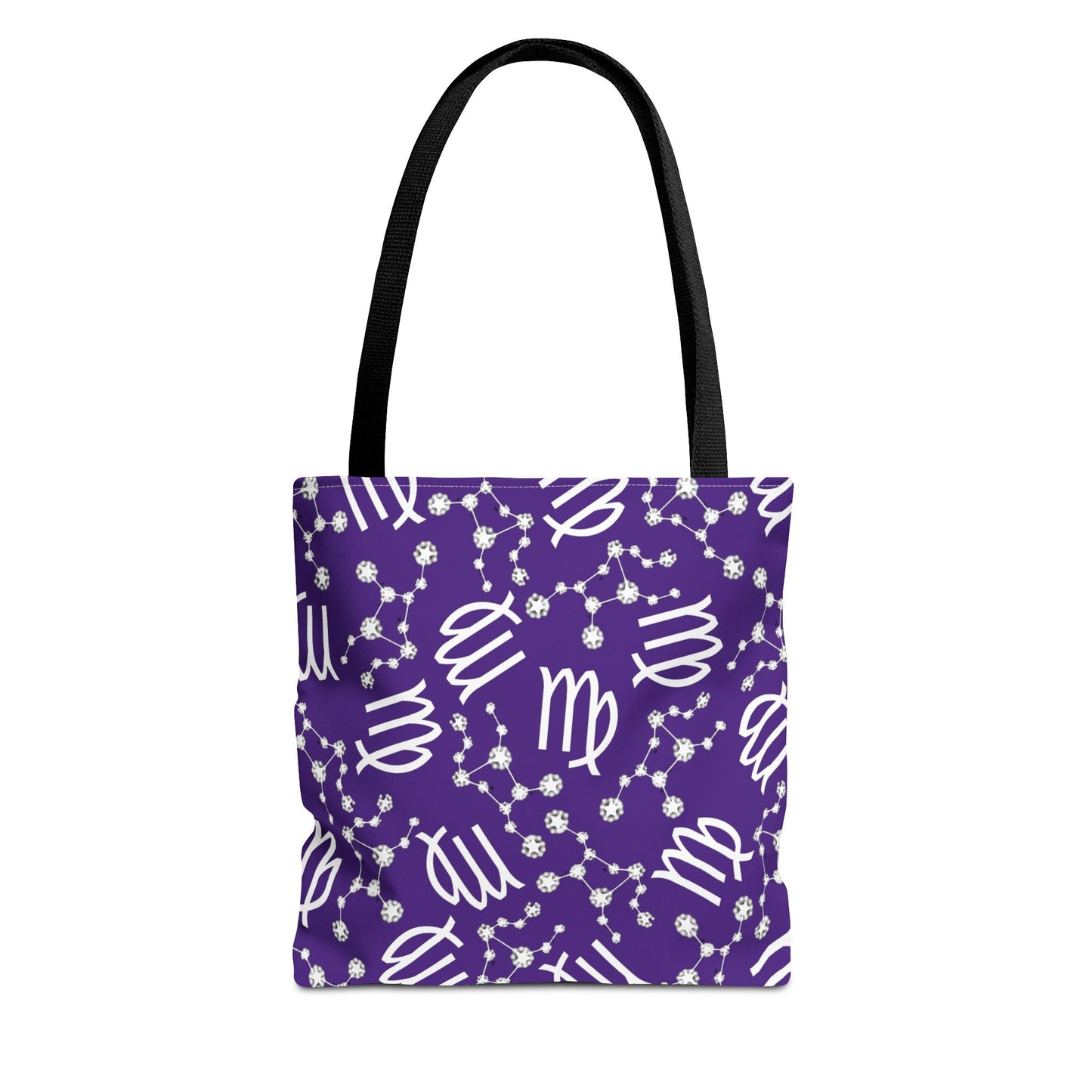 Tote Bag, Virgo Zodiac Sign, AOP, (Purple, White)