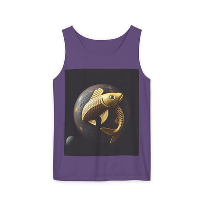 Unisex Garment-Dyed, Tank Top, Pisces Design, Space Animal v1, 100% US cotton
