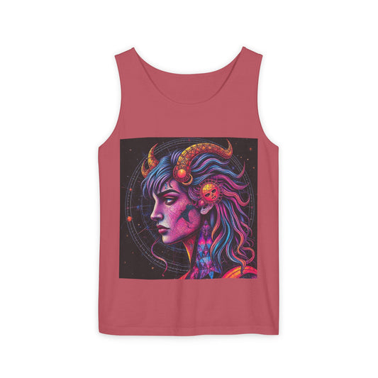 Unisex Garment-Dyed, Tank Top, Virgo Design, Pop Art v1, 100% US cotton