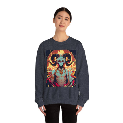 Unisex Heavy Blend™ Crewneck Sweatshirt, Anime Fire Aries, Zodiac Design