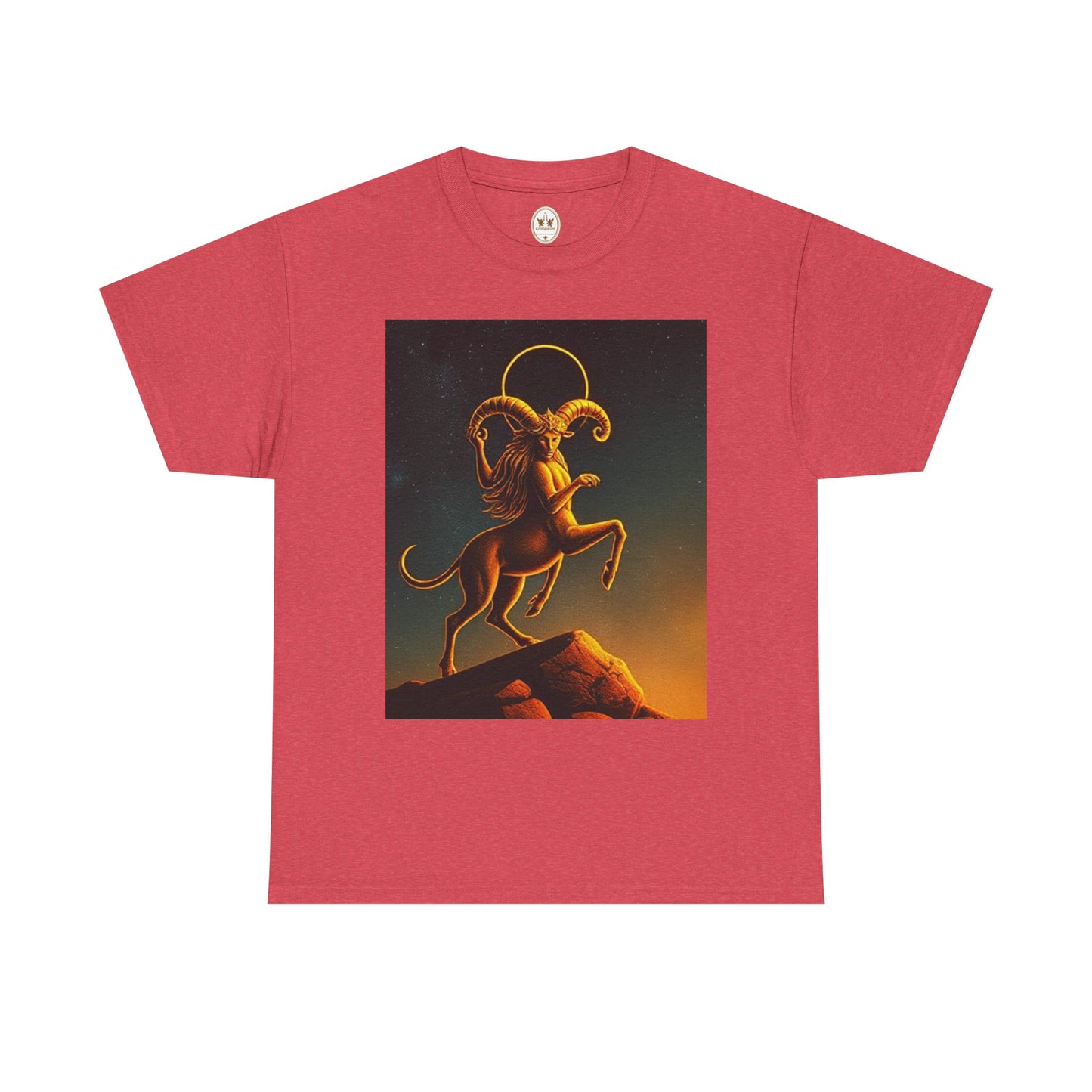 Unisex Heavy Cotton T-Shirt, Mountain Top, Aries Zodiac Design