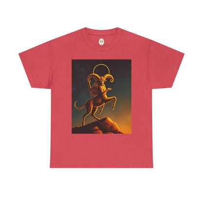 Unisex Heavy Cotton T-Shirt, Mountain Top, Aries Zodiac Design