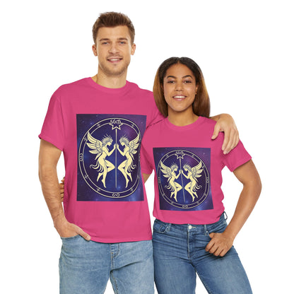Unisex Heavy Cotton T-Shirt, Space Angel Twins, Gemini Zodiac Design