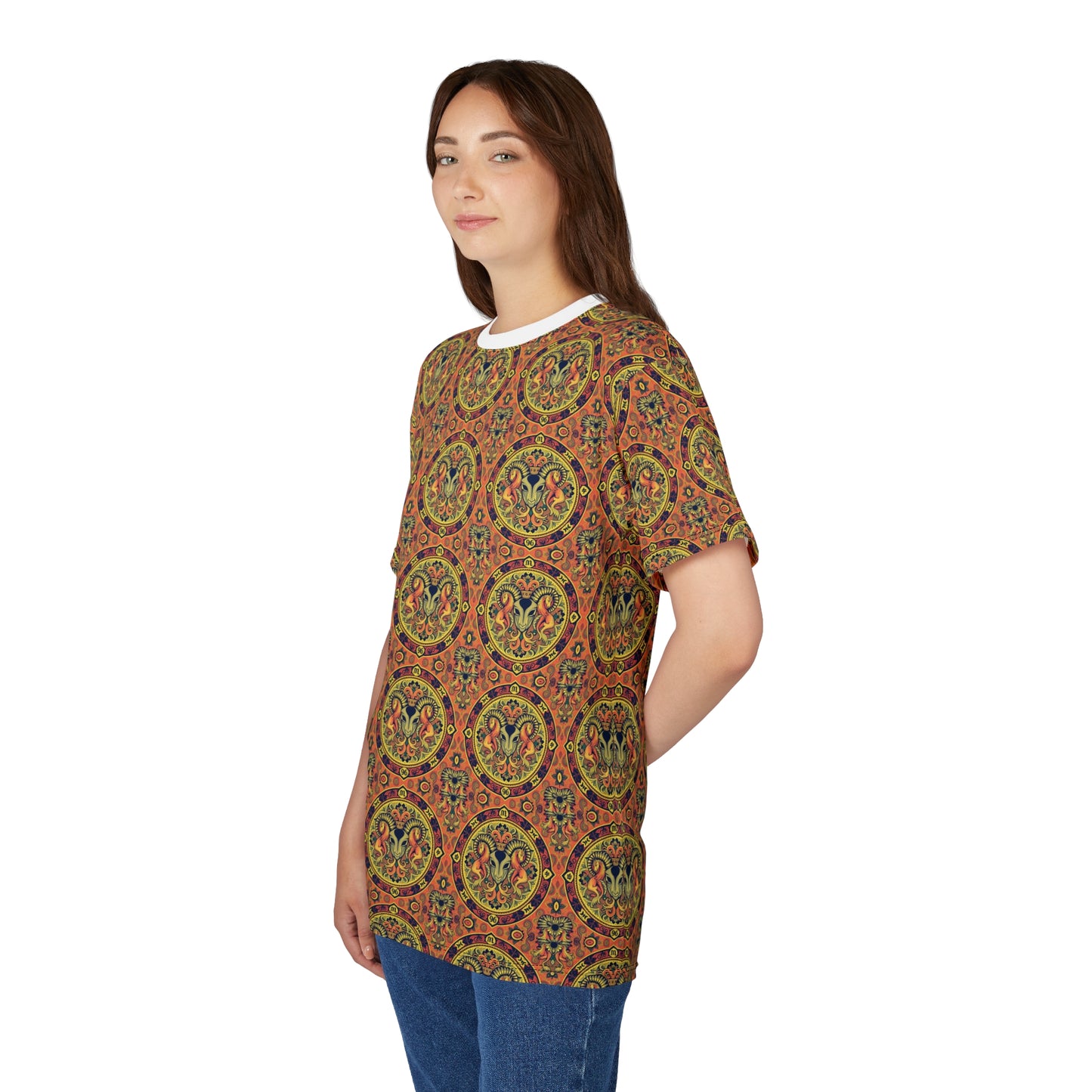 Unisex Cut & Sew T-Shirt, AOP, Aries, Zodiac v1, Pattern