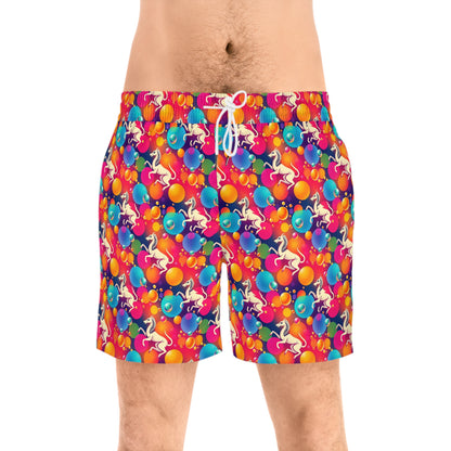 Men's Mid-Length Swim Shorts, (AOP), Virgo, Zodiac v2, Bubble Pattern
