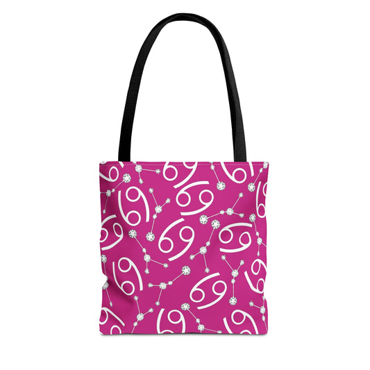Tote Bag, Cancer Zodiac Sign, AOP, (Pink, White)