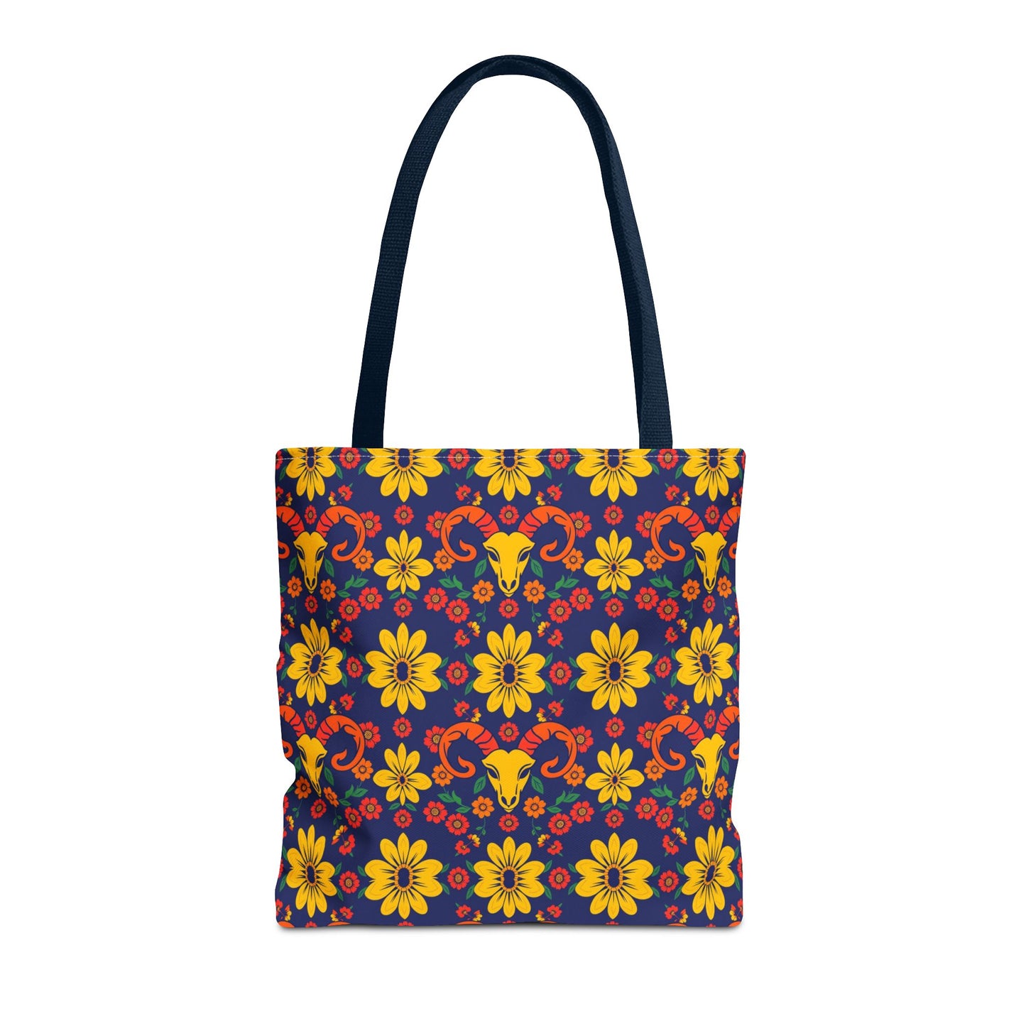 Tote Bag, (AOP), Aries, Zodiac v5, Flower Pattern