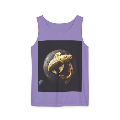 Unisex Garment-Dyed, Tank Top, Pisces Design, Space Animal v1, 100% US cotton