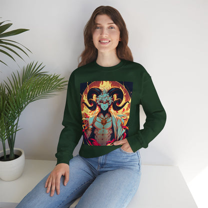 Unisex Heavy Blend™ Crewneck Sweatshirt, Anime Fire Aries, Zodiac Design