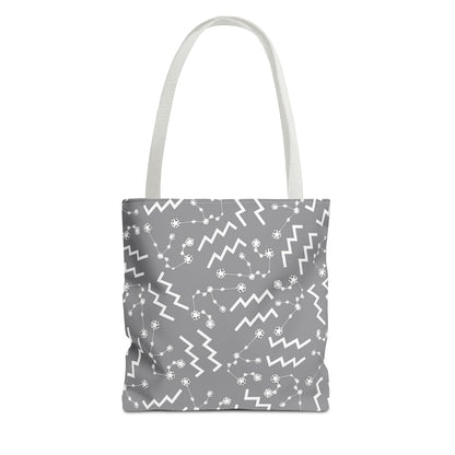 Tote Bag, Aquarius Zodiac Sign, AOP, (Grey, White)