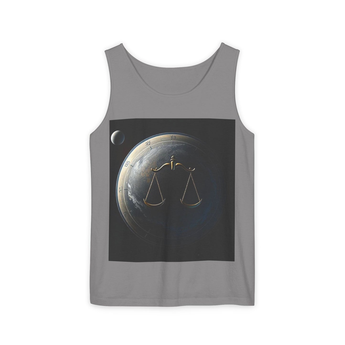 Unisex Garment-Dyed, Tank Top, Libra Design, Space Scale v1, 100% US cotton
