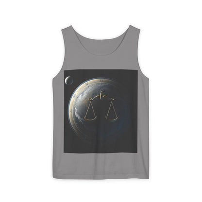 Unisex Garment-Dyed, Tank Top, Libra Design, Space Scale v1, 100% US cotton