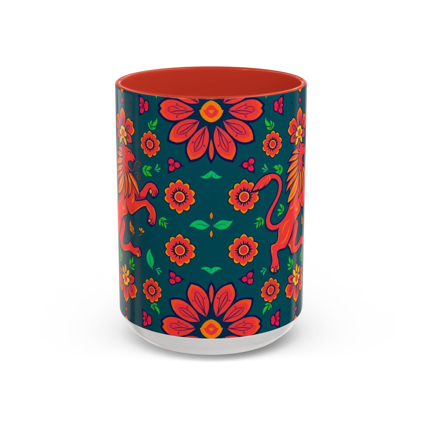 Accent Coffee Mug, Leo, Zodiac v1, Flower Pattern, (11, 15oz)