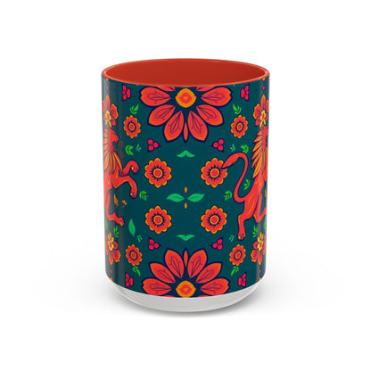 Accent Coffee Mug, Leo, Zodiac v1, Flower Pattern, (11, 15oz)