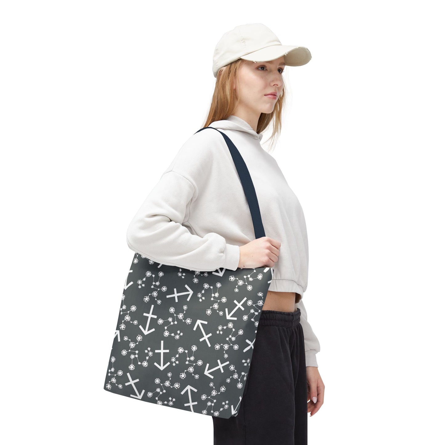 Tote Bag, Sagittarius Zodiac Sign, AOP, (Grey, White Print)