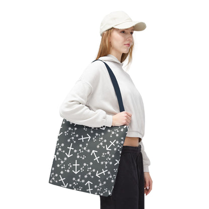 Tote Bag, Sagittarius Zodiac Sign, AOP, (Grey, White Print)