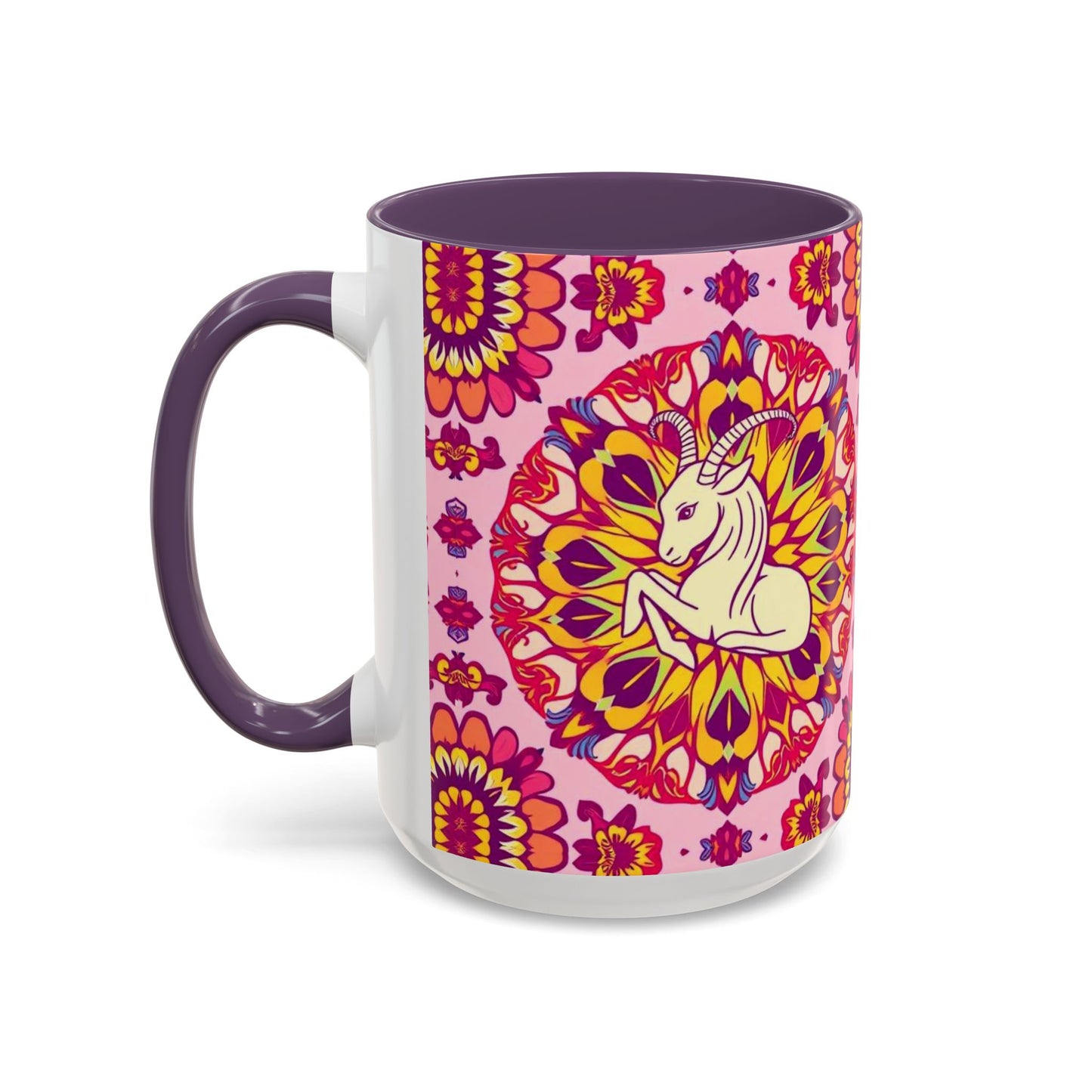Accent Coffee Mug, Capricorn, Zodiac v3, Flower Pattern, (11, 15oz)