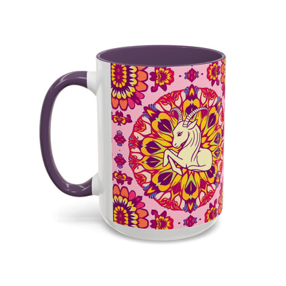 Accent Coffee Mug, Capricorn, Zodiac v3, Flower Pattern, (11, 15oz)