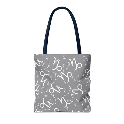 Tote Bag, Capricorn Zodiac Sign, AOP, (Grey, White)